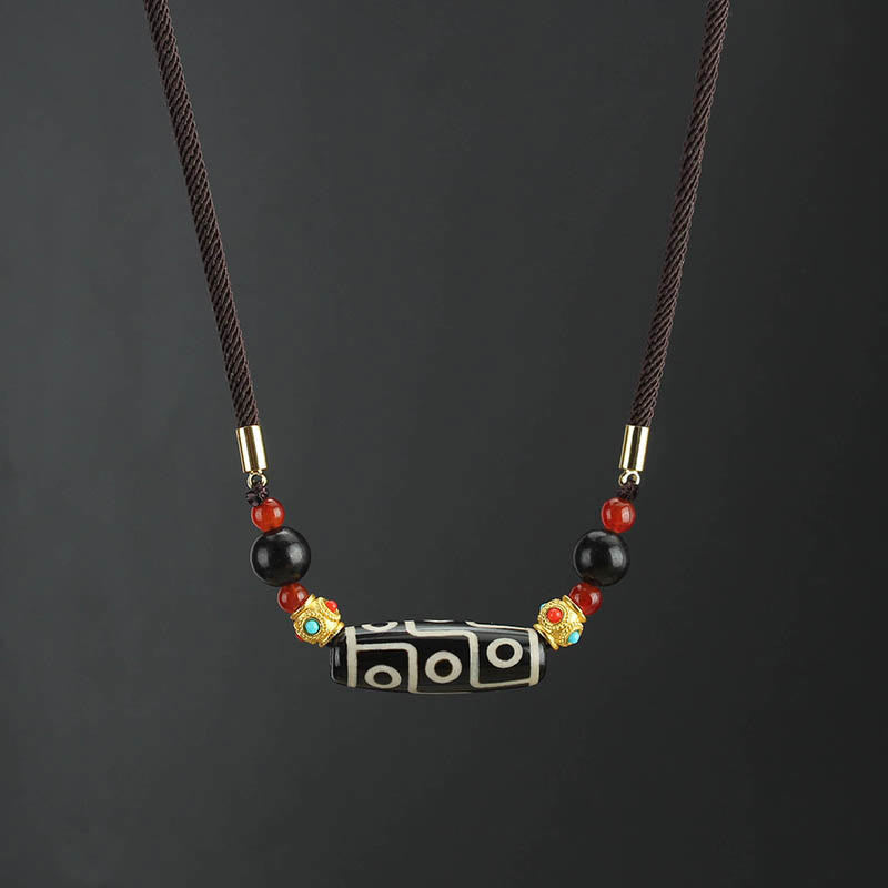 Wear FengShui Tibetan Nine-Eye Dzi Bead Protection Blessings String Necklace Pendant