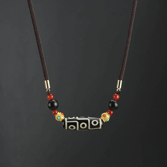 Wear FengShui Tibetan Nine-Eye Dzi Bead Protection Blessings String Necklace Pendant