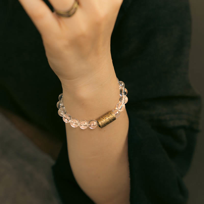 Wear FengShui White Crystal Red Hematoid Quartz Gold Rutilated Quartz Purple Phantom Protection Bracelet
