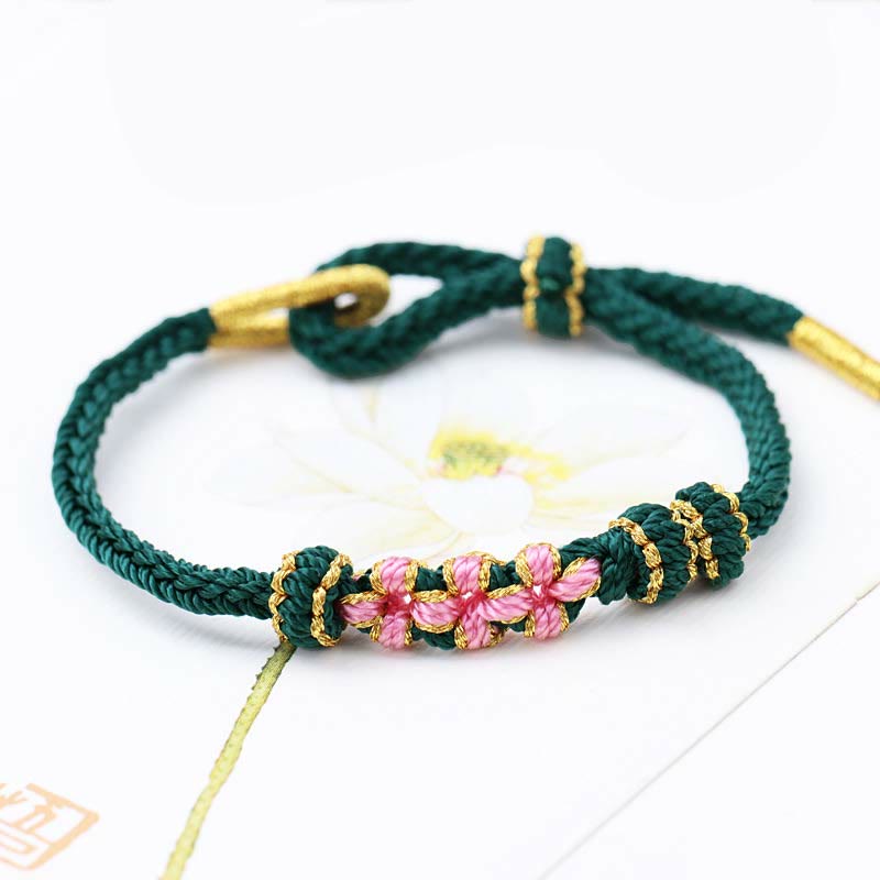 Wear FengShui Handmade Three Peach Blossoms Luck Eight Strands Braided String Bracelet