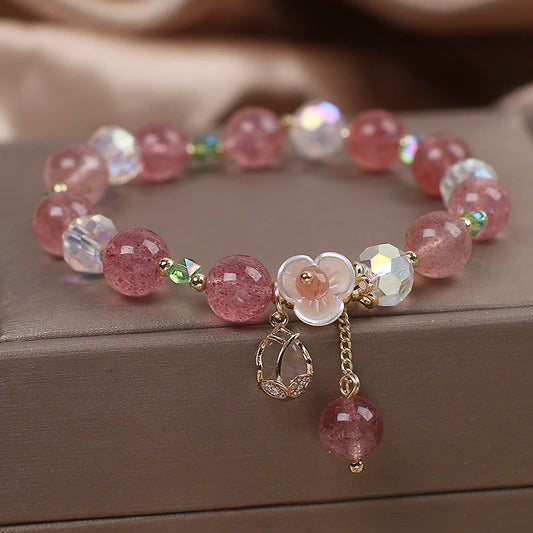 Wear FengShui Strawberry Quartz Rutilated Quartz Fluorite Flower Healing Bracelet