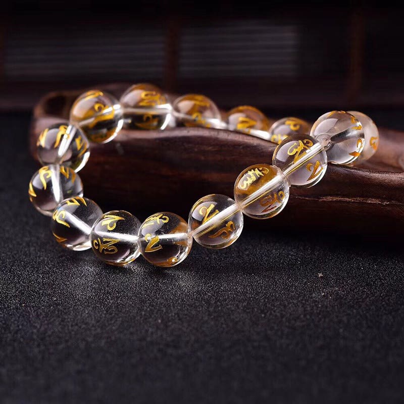 Wear FengShui Tibet White Crystal Black Onyx Om Mani Padme Hum Meditation Bracelet