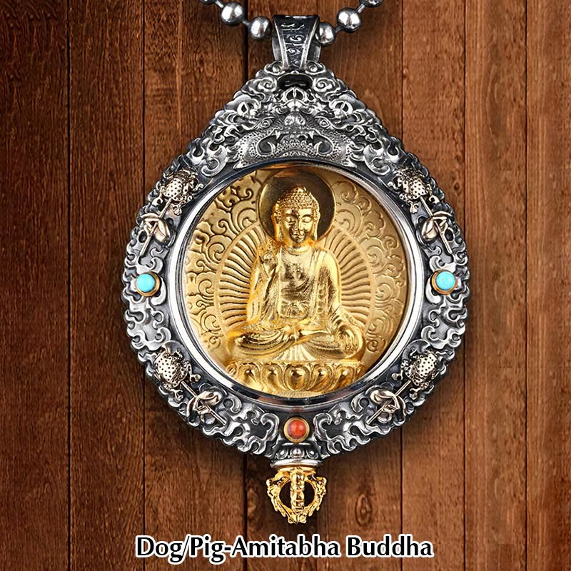 Wear FengShui Chinese Zodiac Natal Buddha Thangka Nine Palaces Eight Diagrams Wealth Rotatable Necklace Pendant