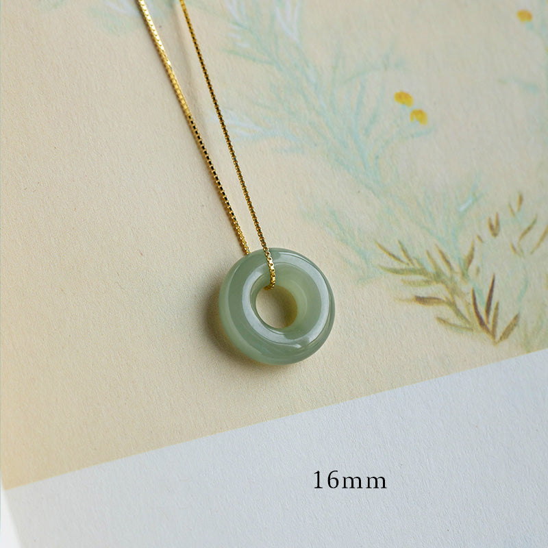 Wear FengShui Natural Round Jade Peace Buckle Luck Abundance Necklace Pendant