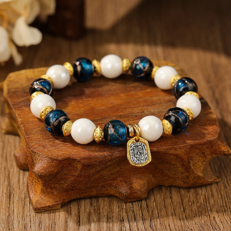 Wear FengShui Tibetan Zakiram Goddess of Wealth Charm Liuli Glass Incense Ash Porcelain Bead Protection Bracelet
