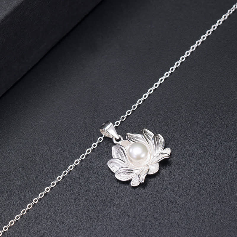 Wear FengShui 925 Sterling Silver Lotus Flower Pearl Wealth Necklace Pendant