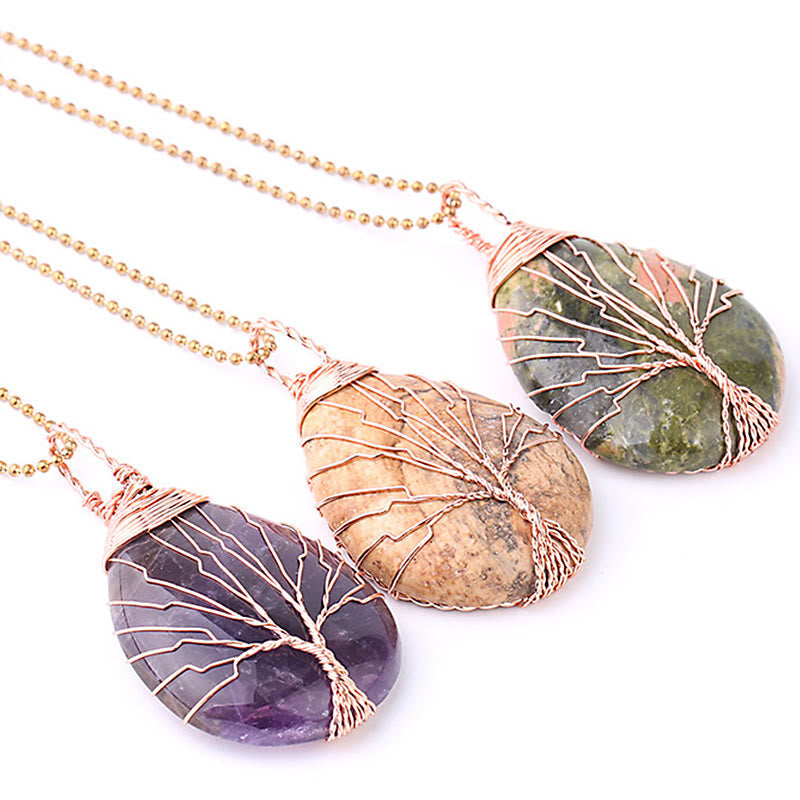 Wear FengShui Natural Quartz Crystal Tree Of Life Healing Energy Necklace Pendant