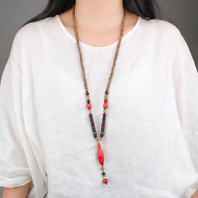 Wear FengShui Wenge Wood Turquoise Stone Protection Calm Necklace Pendant