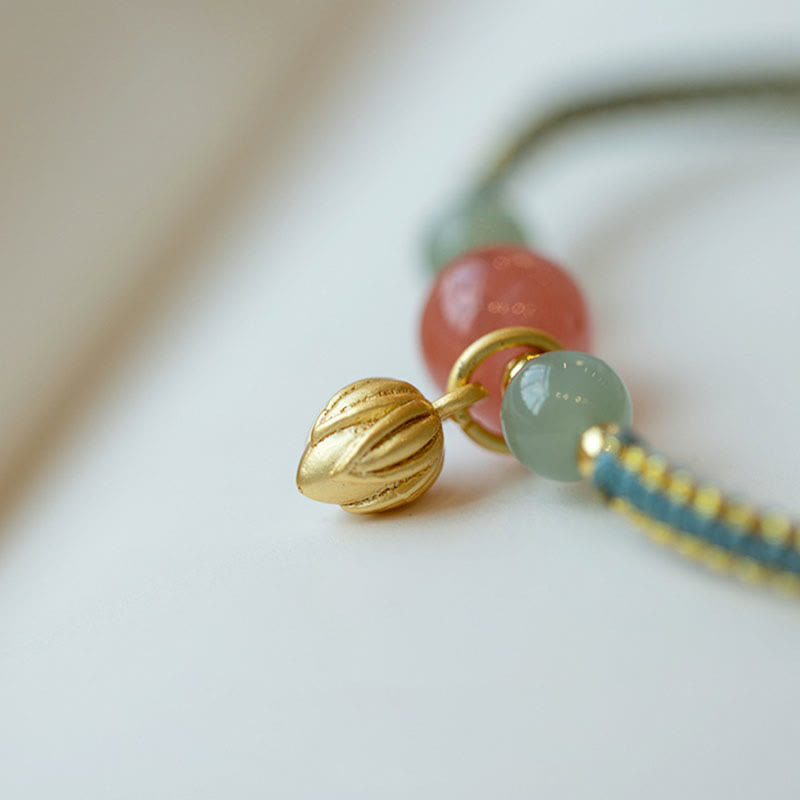 Wear FengShui Red Agate Jade Lotus Confidence Calm String Bracelet