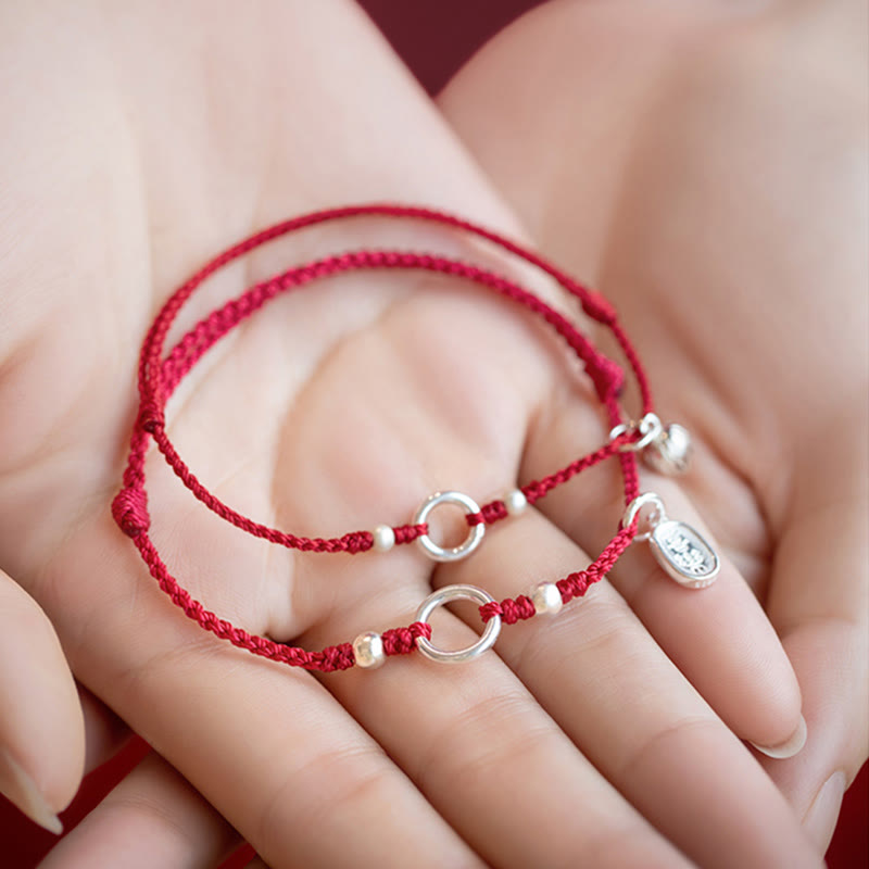Wear FengShui 925 Sterling Silver Lucky Fortune Peace Joy Lotus Peace Buckle Red String Bracelet