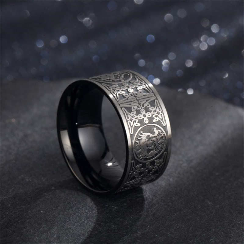 Wear FengShui Four Guardian Beast Dragon White Tiger Suzaku Basalt Carved Success Luck Ring