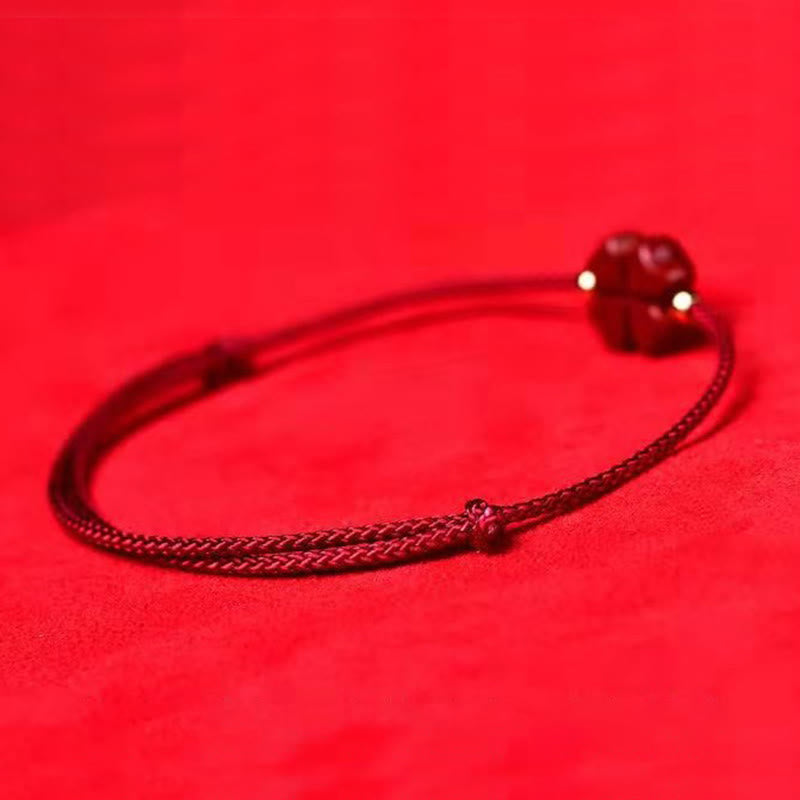 Wear FengShui Natural Cinnabar Four Leaf Clover Blessing Red String Bracelet Anklet