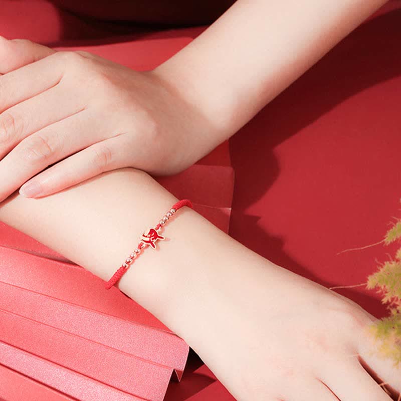 Wear FengShui 925 Sterling Silver Chinese Zodiac Luck Faith Discolor Red String Bracelet