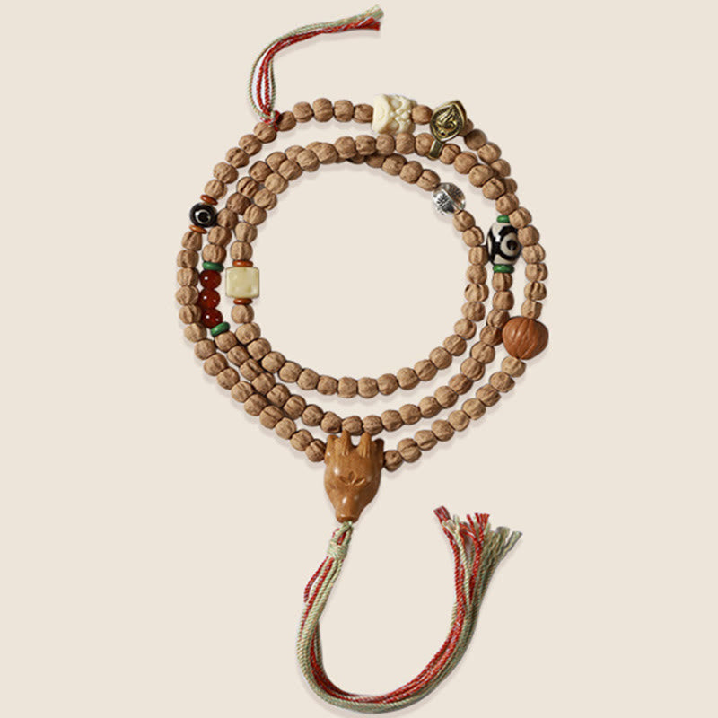 Wear FengShui 108 Beads Bodhi Seed Red Agate Deer Head Wisdom Mala Bracelet