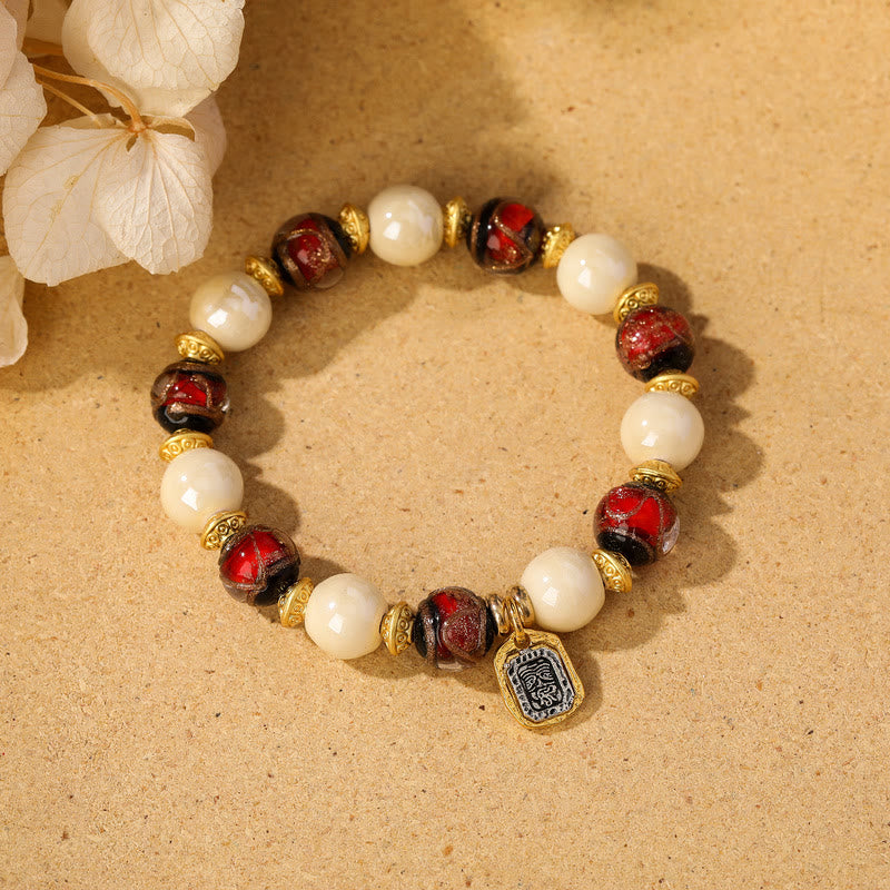 Wear FengShui Tibetan Zakiram Goddess of Wealth Charm Liuli Glass Incense Ash Porcelain Bead Protection Bracelet