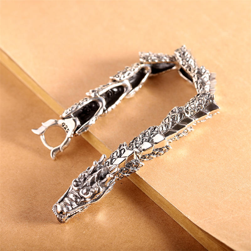 Wear FengShui 925 Sterling Silver Dragon Luck Success Bracelet Bangle