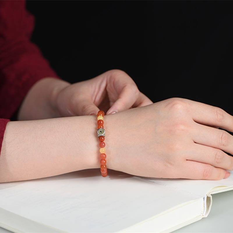 Wear FengShui 925 Sterling Silver Chinese Zodiac Natal Buddha Amulet Red Agate Amber Self-acceptance Bracelet