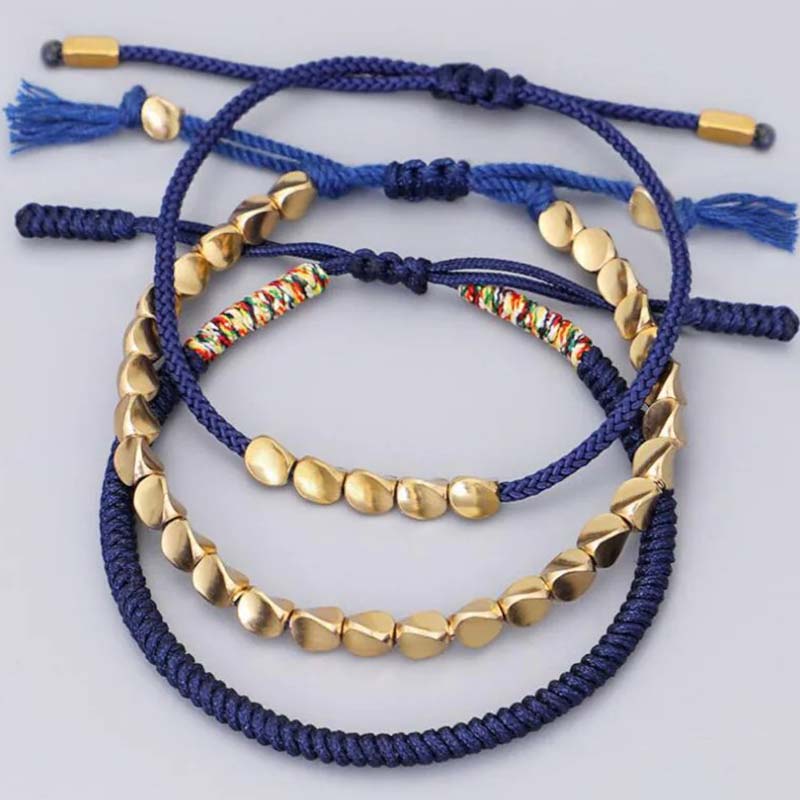 Wear FengShui 3 PCS Tibetan Copper Beads Healing Protection Luck Bracelet Set