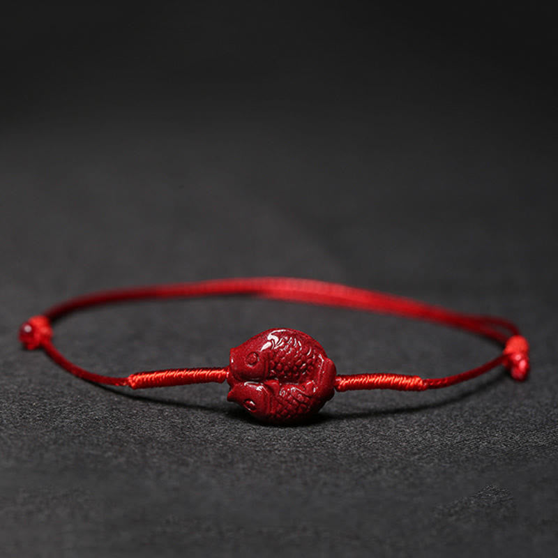 Wear FengShui Handmade Plum Blossom Four Leaf Clover PiXiu Lotus Koi Fish Cinnabar Blessing Braid Bracelet