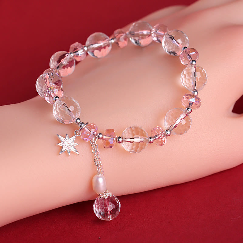 Wear FengShui White Crystal Pink Crystal Protection Star Charm Bracelet