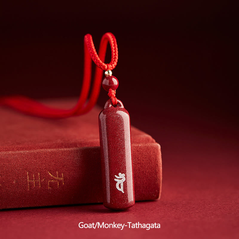 Wear FengShui Chinese Zodiac Natal Buddha Cinnabar Amulet Protection String Necklace Pendant