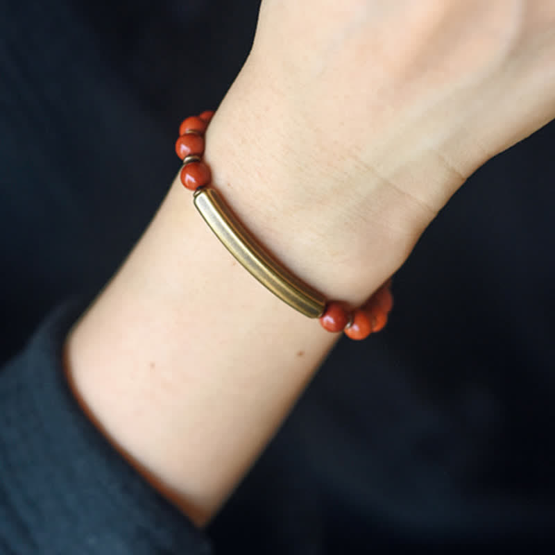 Wear FengShui Red Jasper Moss Agate Black Obsidian Crystal Copper Peace Couple Bracelet
