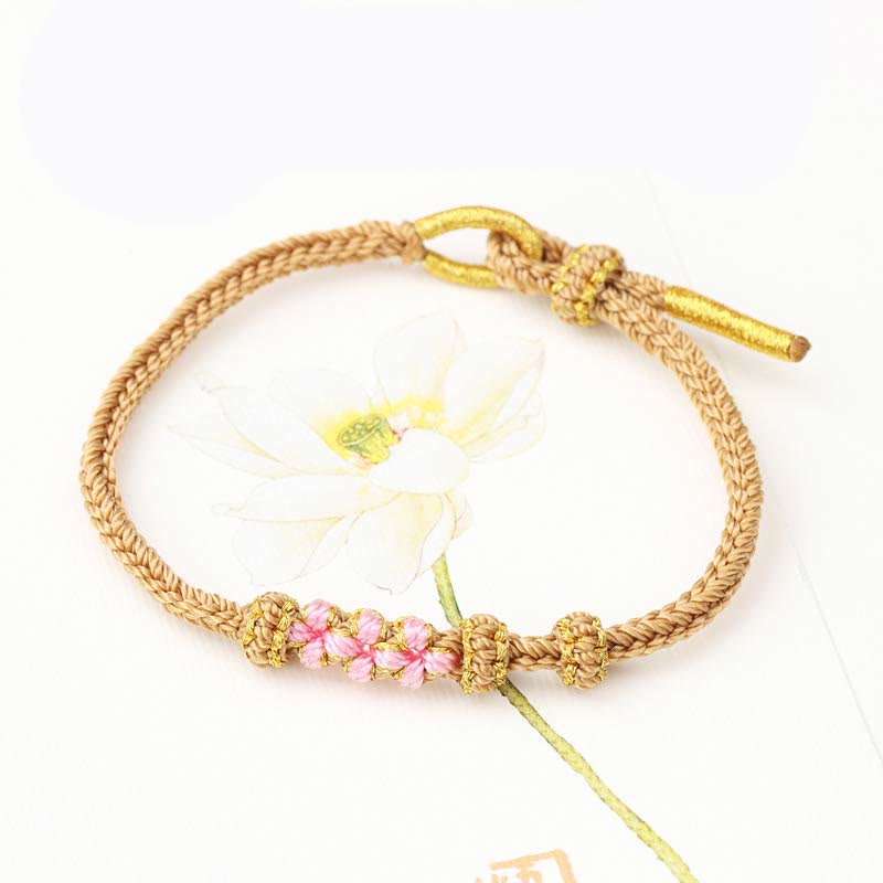 Wear FengShui Handmade Three Peach Blossoms Luck Eight Strands Braided String Bracelet