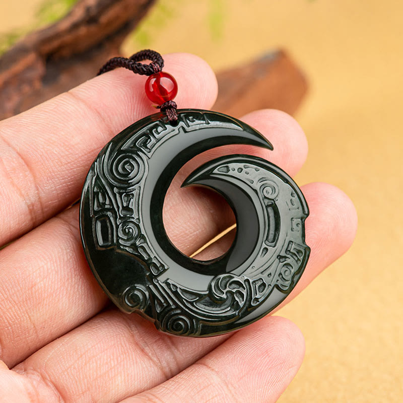 Wear FengShui One's Luck Improves Design Patern Natural Hetian Cyan Jade Success Necklace Pendant