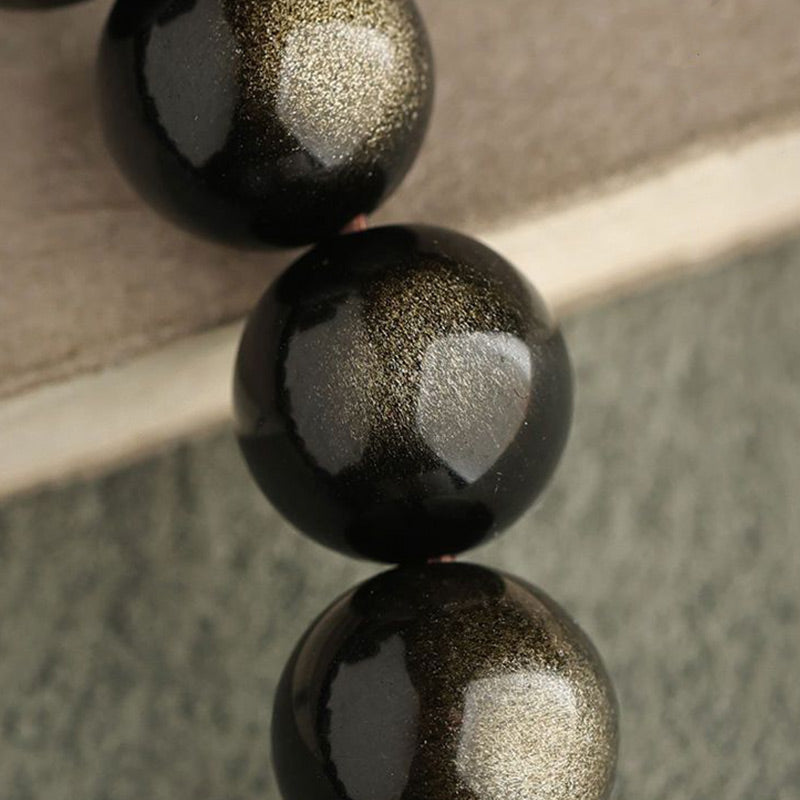 Wear FengShui Gold Sheen Obsidian Silver Sheen Obsidian Lovely Paw Lucky Cat Protection Bracelet