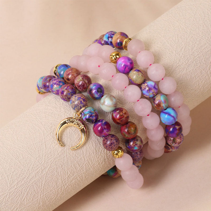 Wear FengShui 108 Beads Miano Real Pink Crystal Mala Healing Bracelet