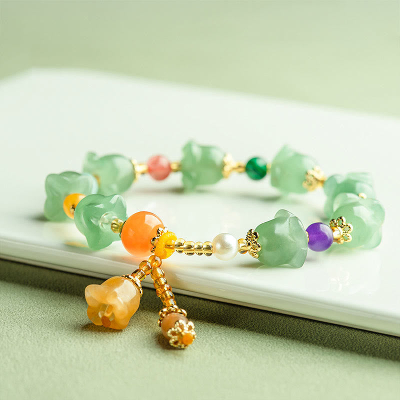 Wear FengShui Green Aventurine Magnolia Flower Luck Bracelet
