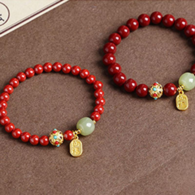 Wear FengShui Cinnabar Green Aventurine Fortune Protection Charm Bracelet