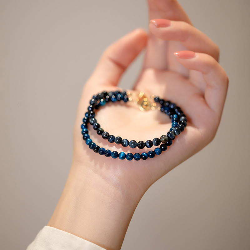 Wear FengShui Natural Blue Tiger Eye Stone Protection Chain Bracelet