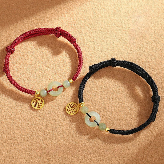 Hetian Jade Peace Circle Couple Bracelet with S925 Silver Accents