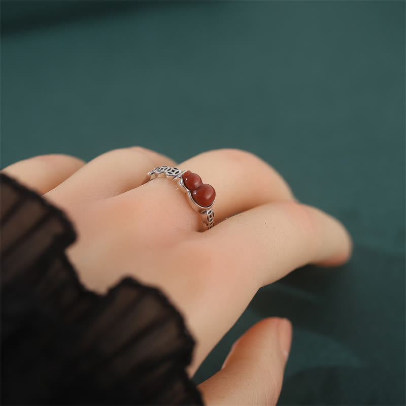 Wear FengShui 925 Sterling Silver Red Agate Gourd Copper Coin Self-acceptance Ring