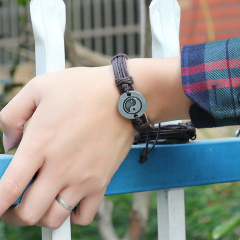 Wear FengShui Retro Yin Yang Leather Harmony String Bracelet