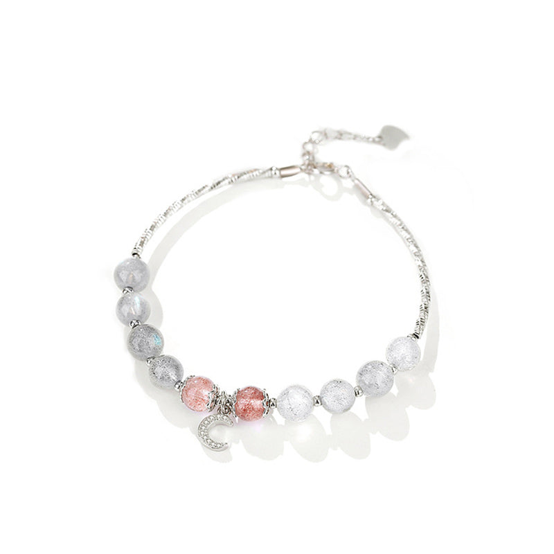 Wear FengShui Strawberry Quartz Moonstone Luck Moon Charm Bracelet