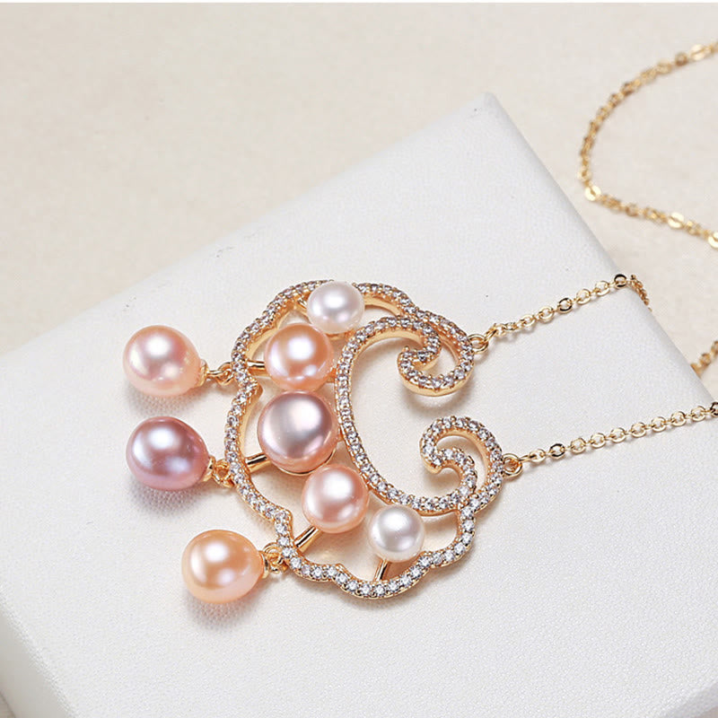 Wear FengShui 18K Gold Plated Natural Pearl Chinese Lock Charm Sincerity Necklace Pendant