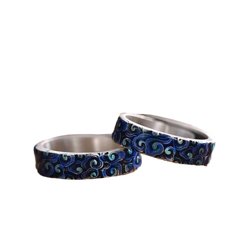 Wear FengShui Blue Auspicious Clouds Design Healing Copper Adjustable Ring