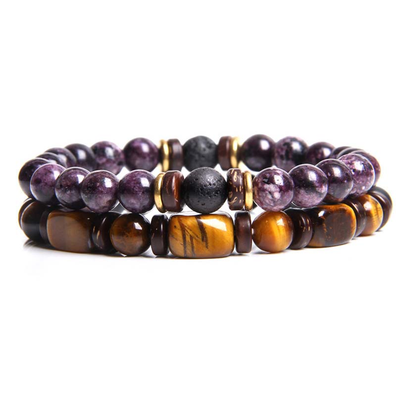 Wear FengShui 2PCS Healing Crystal Emperor Stone Tiger Eye Bead Bracelet
