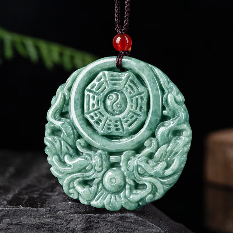 Wear FengShui Dragon Jade Yin Yang Balance Necklace String Pendant