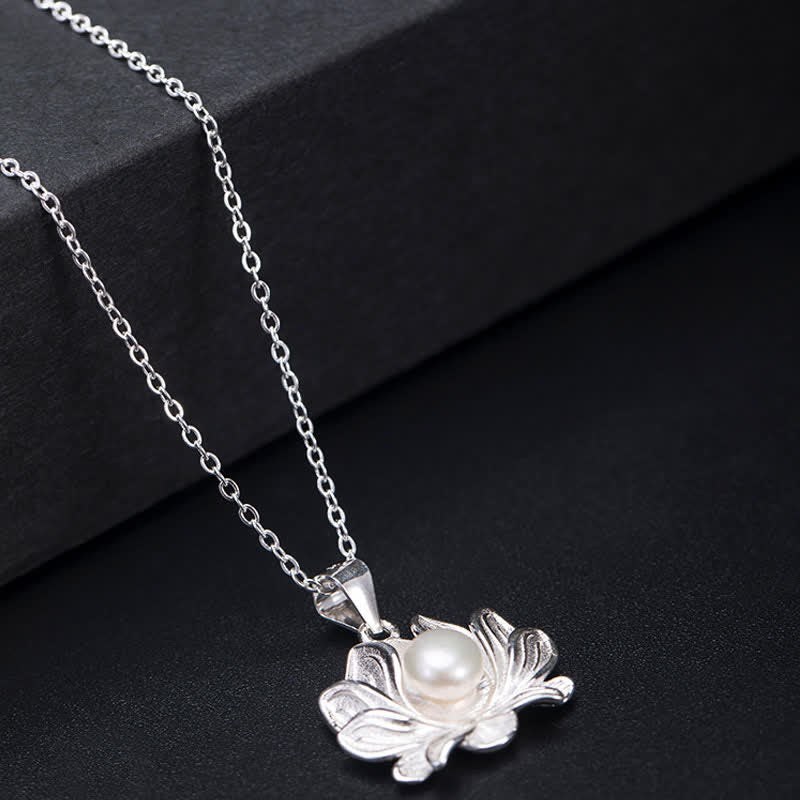 Wear FengShui 925 Sterling Silver Lotus Flower Pearl Wealth Necklace Pendant
