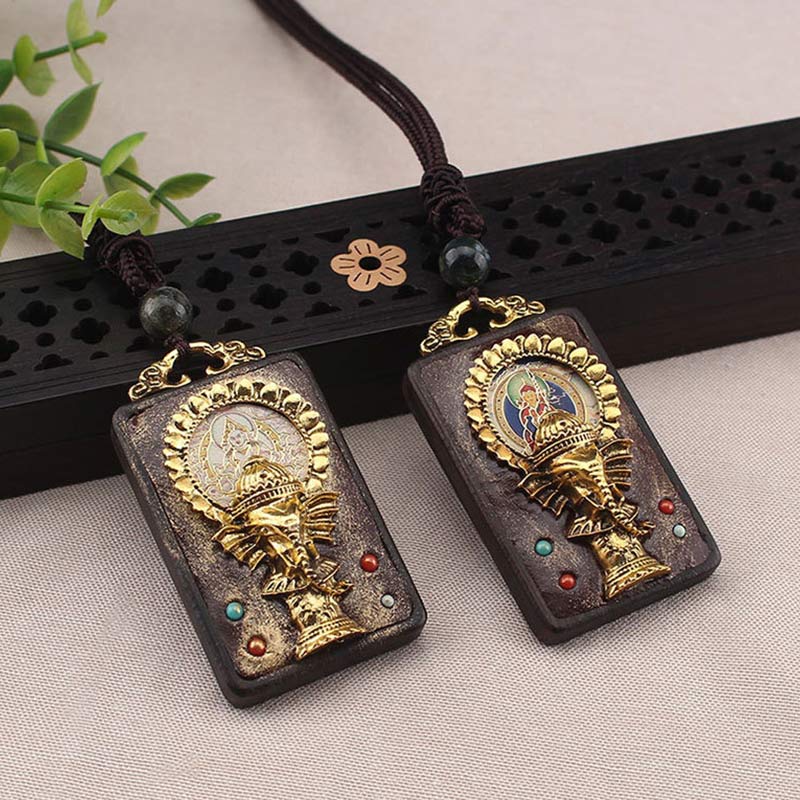 Wear FengShui Ebony Wood Elephant God of Fortune Buddha Blessing Necklace String Pendant