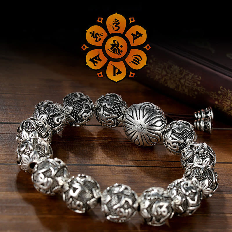 Wear FengShui Tibetan Om Mani Padme Hum Carved Alloy Beads Amulet Bracelet