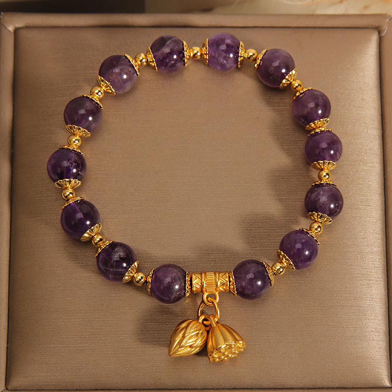 Wear FengShui Natural Amethyst Lotus Healing Spiritual Bracelet
