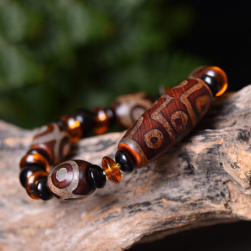 Wear FengShui Tibetan Retro Natural Nine-Eye Dzi Bead Blessings Bracelet