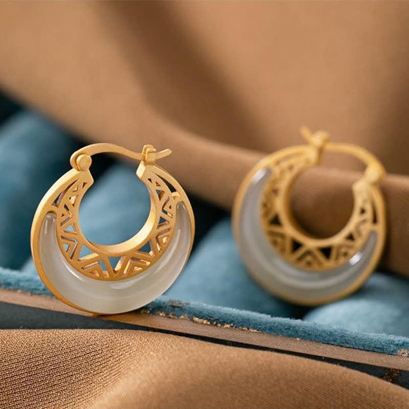 Wear FengShui Crescent Moon Jade Prosperity Drop Earrings