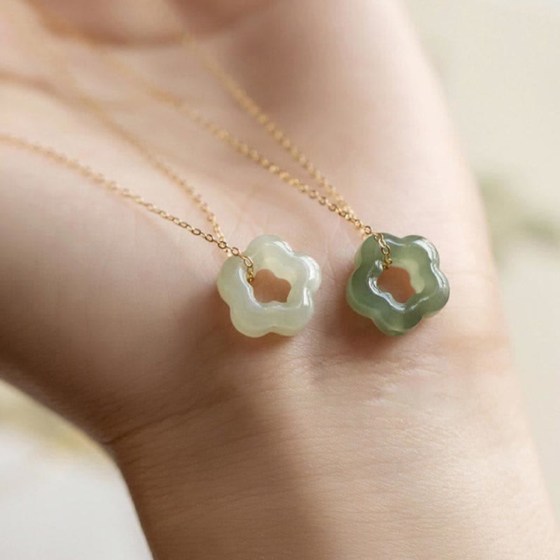 Wear FengShui Dainty Hetian Jade Cyan Jade Luck Floral Charm Necklace Pendant