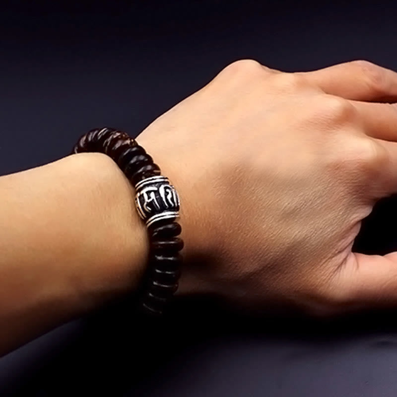 Wear FengShui Natural Tibetan Coconut Shell Om Mani Padme Hum Positive Bracelet