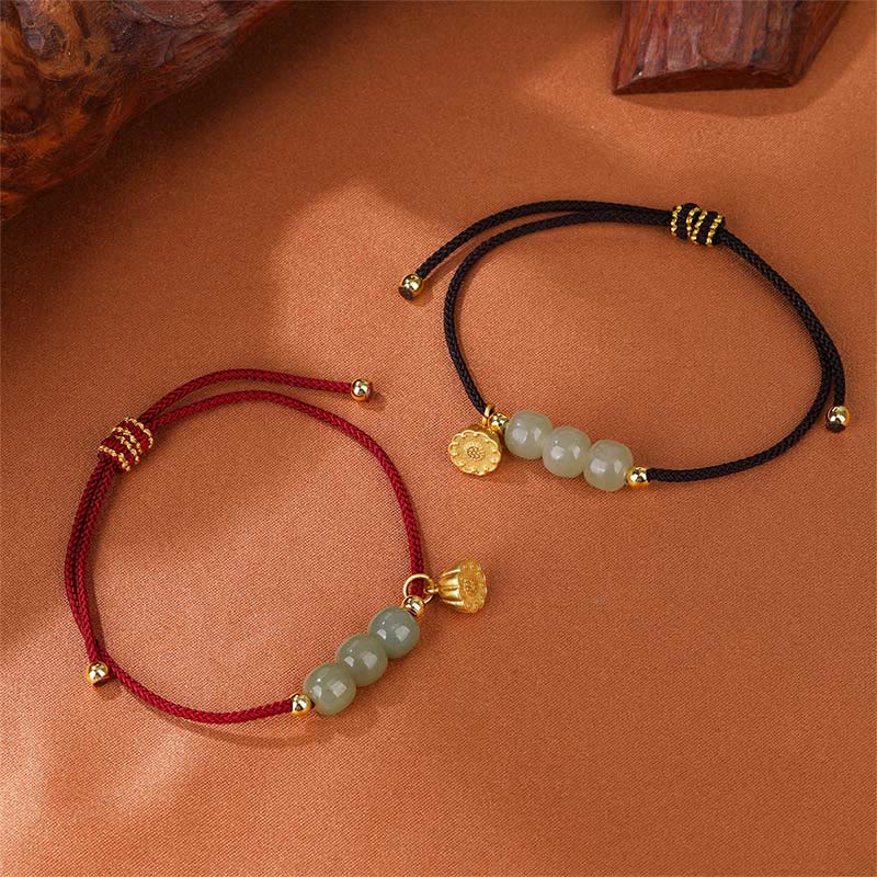 Wear FengShui Handmade Hetian Jade Bead Lotus Pod Prosperity Luck Braided Bracelet